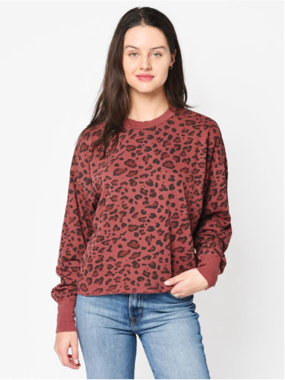 Women's Sundry Pink Brown Leopard Print Sweatshirt S